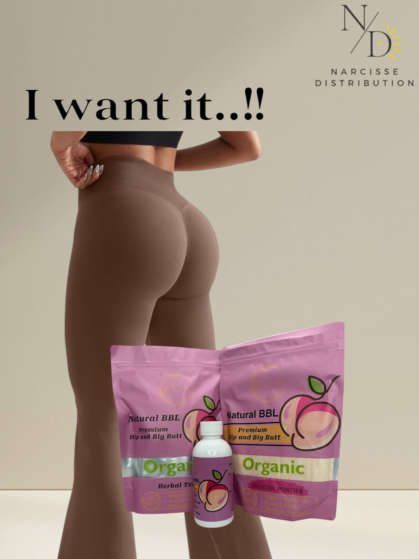Syrop Basic KIT Natural BBL - (1 bg Organic Herbal Tea Powder + 1 lb Organic Booster Powder + 1 Bottle, 200 ml of Pure Organic Syrop)-Premium Hip and Big Butt