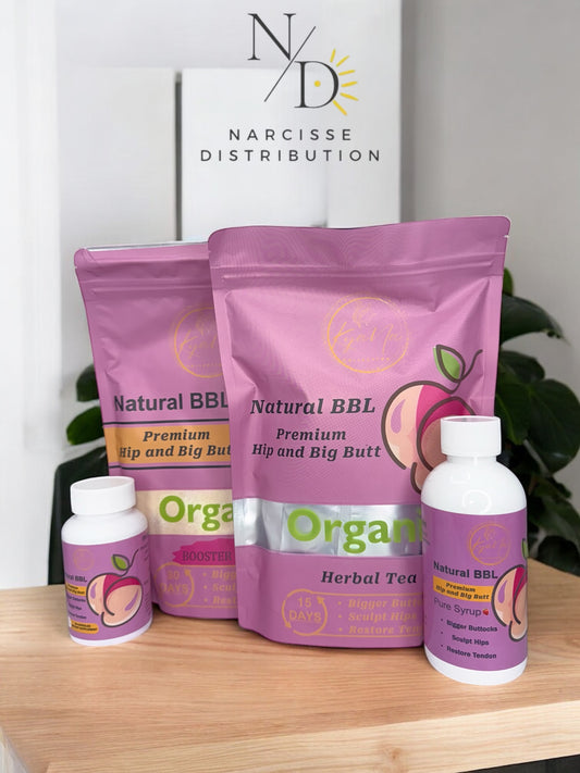 Super KIT Natural BBL - (1 bg Organic Herbal Tea Powder + 1 lb Organic Booster Powder + 1 Bottle 60 Capsules + 1 bottle, 200ml Pure Organic Syrup)-Premium Hip and Big Butt