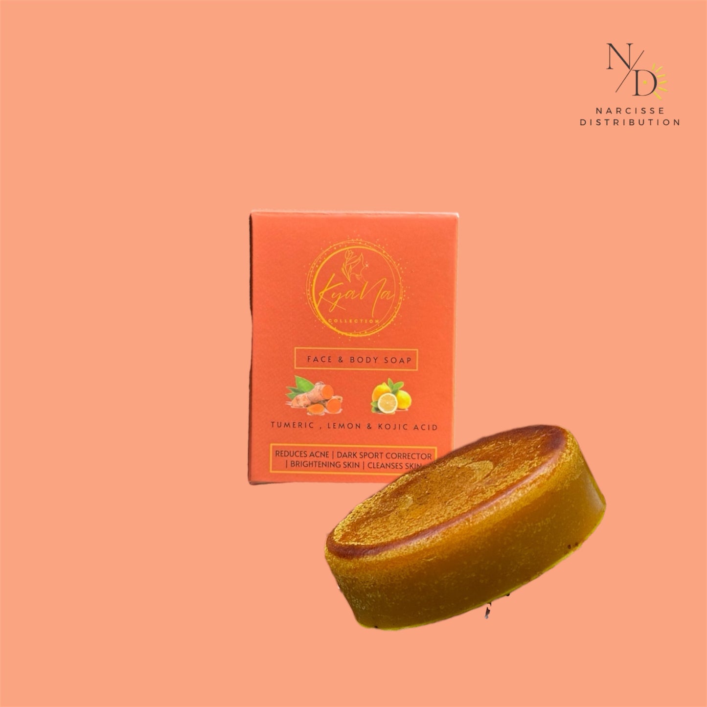 1 Pc Turmeric, Lemon & Kojic acid Soap Bar - 100% Organic Turmeric Oil for Dark Spots - Cleanses Skin, Fights Acne, Evens Tone, Heals Scars - Pure Handcrafted Turmeric Oil Skincare, Hand made product